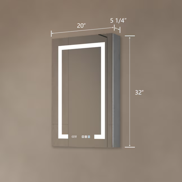 20-in x 32-in Lighted LED Fog Free Surface/Recessed Mount Silver Mirrored Rectangle Soft Close Medicine Cabinet
