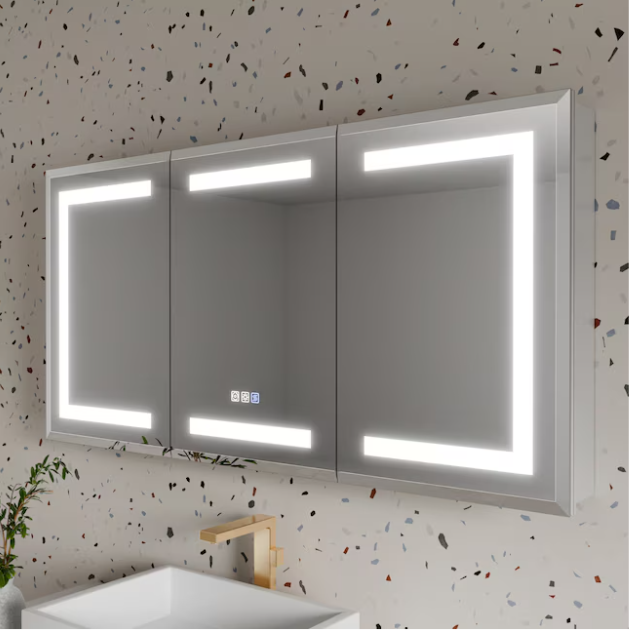 Beveled LED Medicine Cabinet 48-in x 24-in Lighted LED Fog Free Surface/Recessed Mount Silver Mirrored Rectangle Soft Close Medicine Cabinet