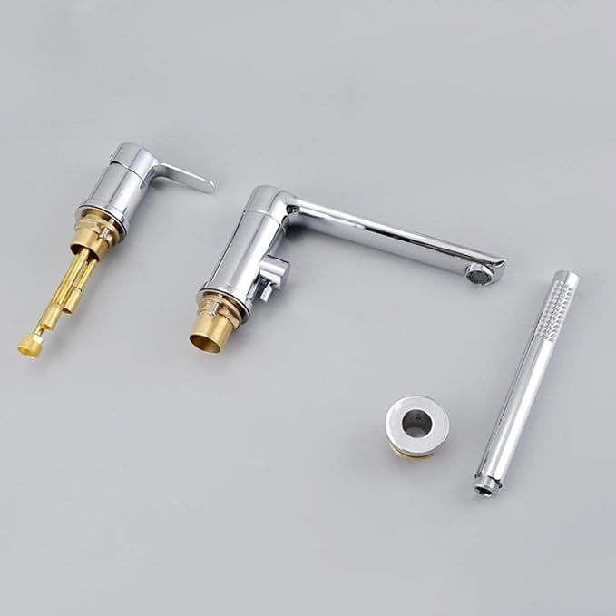 3 Hole Bathtub Faucet Rim-Mounted Faucet with Pull-Out Hand Shower Chrome Single Lever Faucet Bathtub Rim-Mounted Faucet
