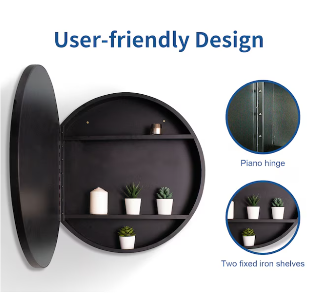 24-in x 24-in Surface/Recessed Mount Powder Coated Mirrored Round Soft Close Medicine Cabinet