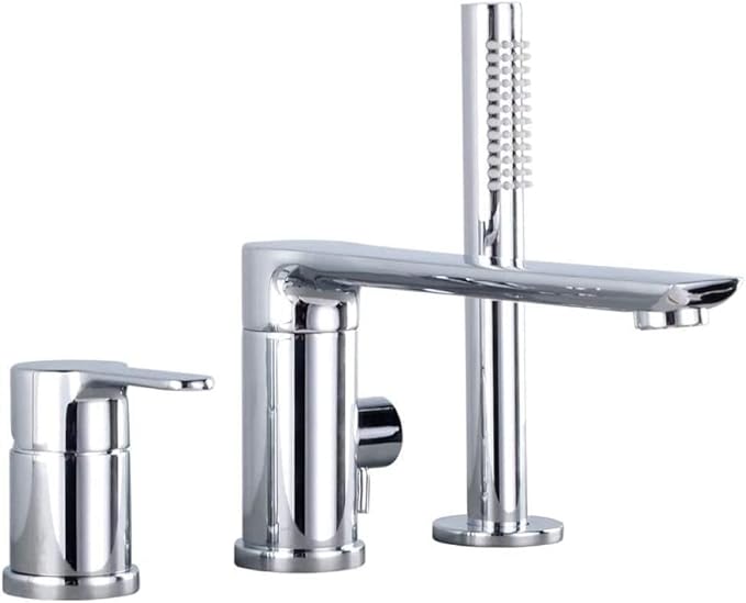 3 Hole Bathtub Faucet Rim-Mounted Faucet with Pull-Out Hand Shower Chrome Single Lever Faucet Bathtub Rim-Mounted Faucet