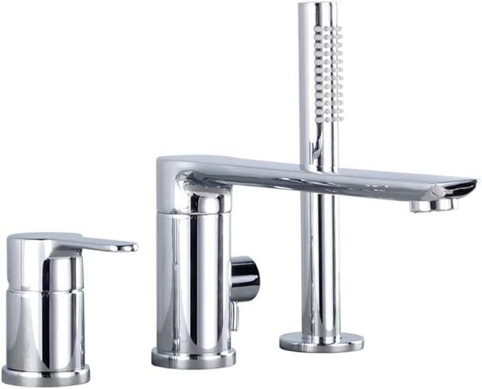 3 Hole Bathtub Faucet Rim-Mounted Faucet with Pull-Out Hand Shower Chrome Single Lever Faucet Bathtub Rim-Mounted Faucet