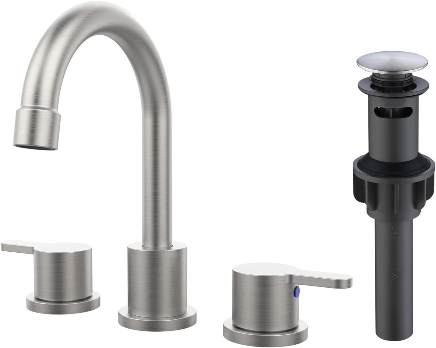 Widespread Bathroom Sink Faucet Brushed Nickel 2 Handle 8 inch Lavatory Faucet 3 Hole 360° Swivel Spout Vanity Sink Basin Faucet