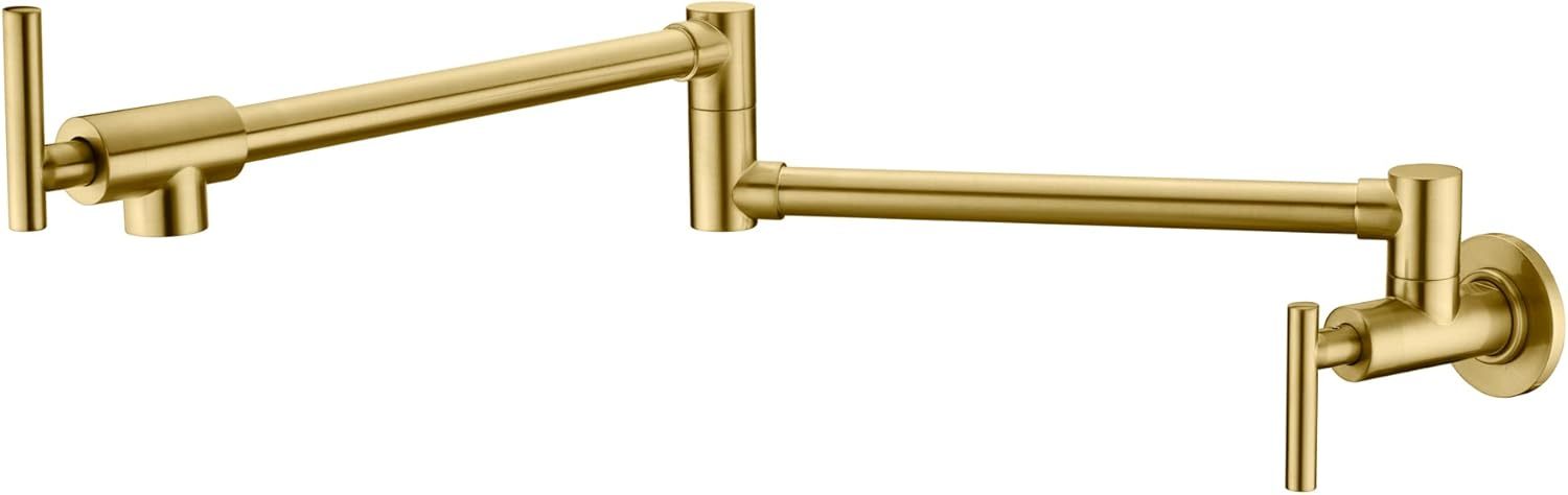 Gold Pot Filler Faucet Wall Mount Brass Kitchen Folding Faucet with Double Joint Swing Arms
