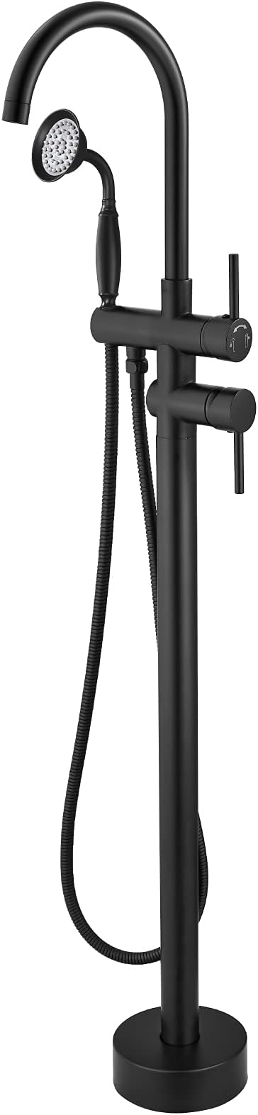 Matte Black Freestanding Bathtub Faucet Tub Filler with Ceramic Hand Held