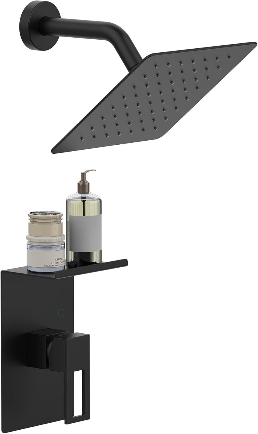 Shower Faucet With Storage Rack 8-inch Rain Shower Head Shower Decoration Kit with Single Spray Shower Head