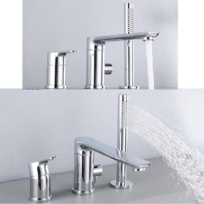 3 Hole Bathtub Faucet Rim-Mounted Faucet with Pull-Out Hand Shower Chrome Single Lever Faucet Bathtub Rim-Mounted Faucet