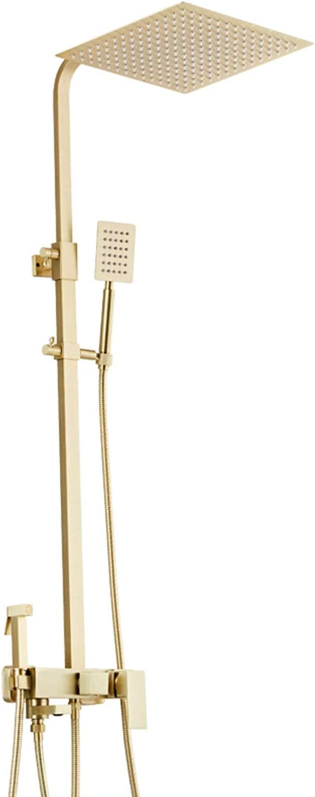 Shower Faucet Set Brushed Gold, 8 inch Rain Shower Head, Bidet Spray Tap