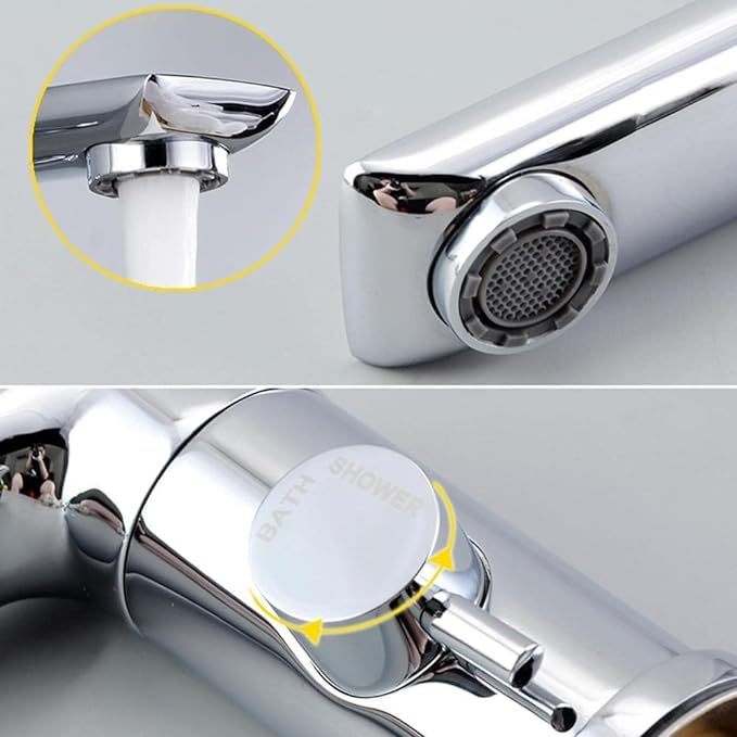 3 Hole Bathtub Faucet Rim-Mounted Faucet with Pull-Out Hand Shower Chrome Single Lever Faucet Bathtub Rim-Mounted Faucet