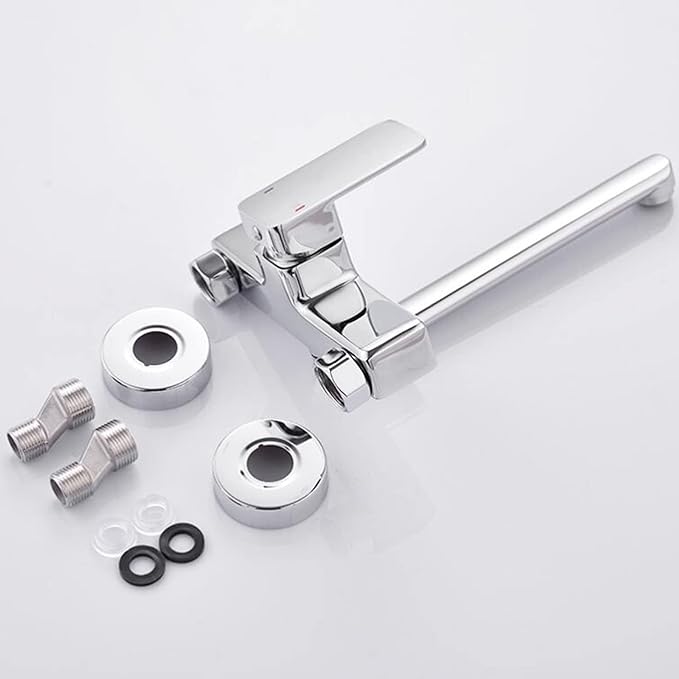 Wall Mounted Kitchen Faucet Brass Swivel Hot and Cold Water Double Hole Kitchen Sink Faucet