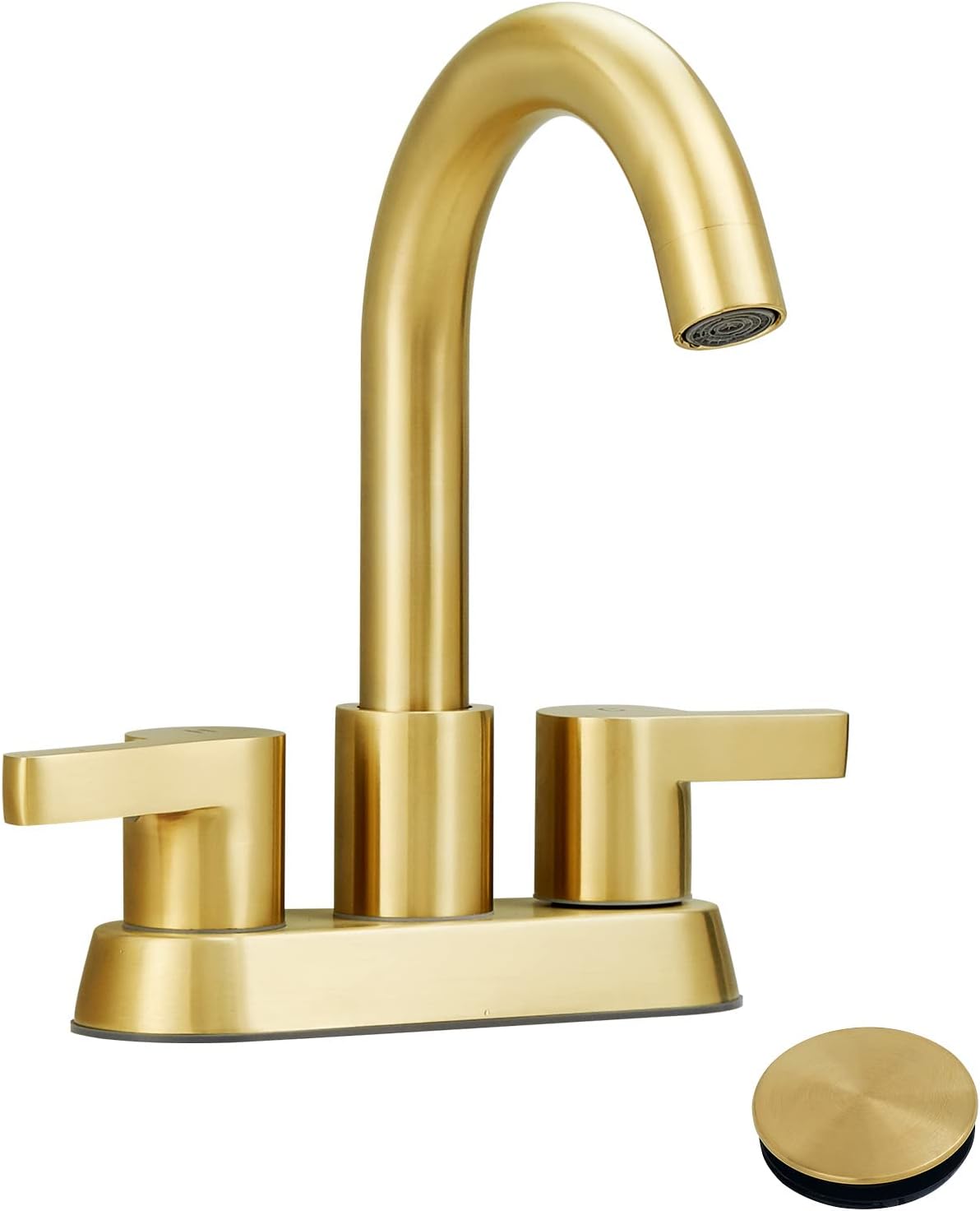 Brushed Gold 4 Inch Centerset Bathroom Faucet, Bathroom Vanity Lavatory Faucets for Sink 3 Hole 2 Handle