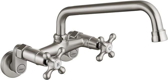 Wall Mount Kitchen Faucet Brushed Nickel Double Cross Handle