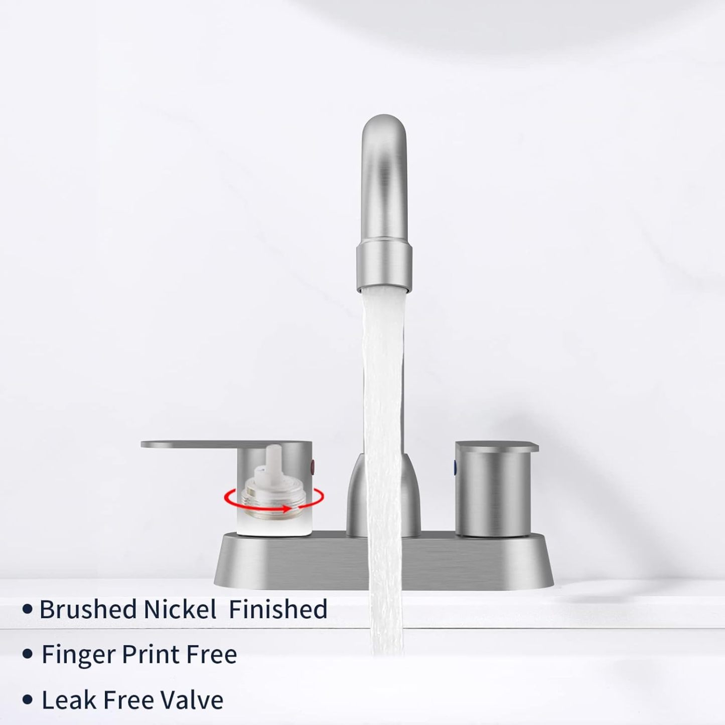 Bathroom Faucet Brushed Nickel 2-Handle Bathroom Sink Faucet 360 Degree High Arc Swivel Spout Centerset 4 Inch