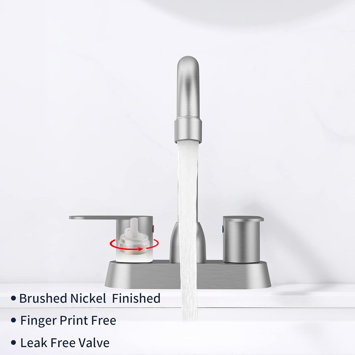 Bathroom Faucet Brushed Nickel 2-Handle Bathroom Sink Faucet 360 Degree High Arc Swivel Spout Centerset 4 Inch