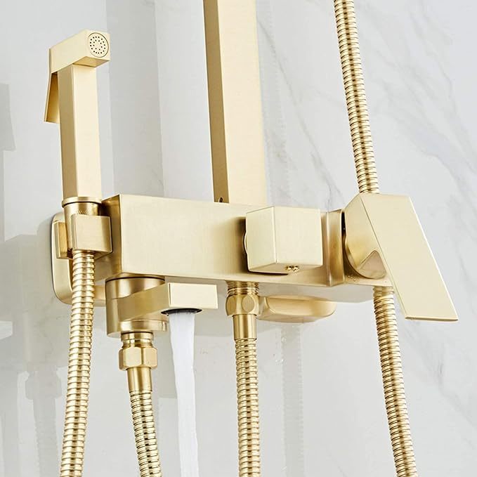 Shower Faucet Set Brushed Gold, 8 inch Rain Shower Head, Bidet Spray Tap