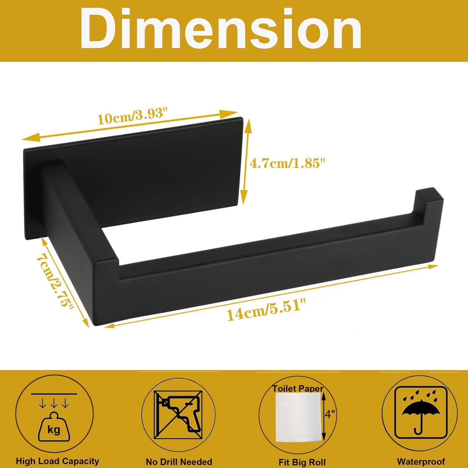 Self Adhesive Tissue Holder Stainless Steel Rustproof Paper Roll Holder, No Drilling Easy to Install
