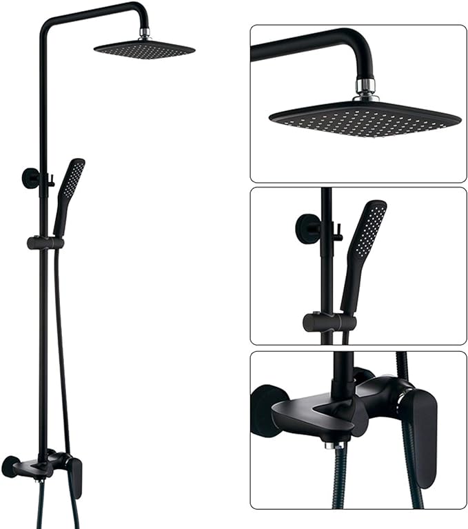 Bathroom Black Shower System, Wall Mounted Shower Column with Rain Overhead Shower