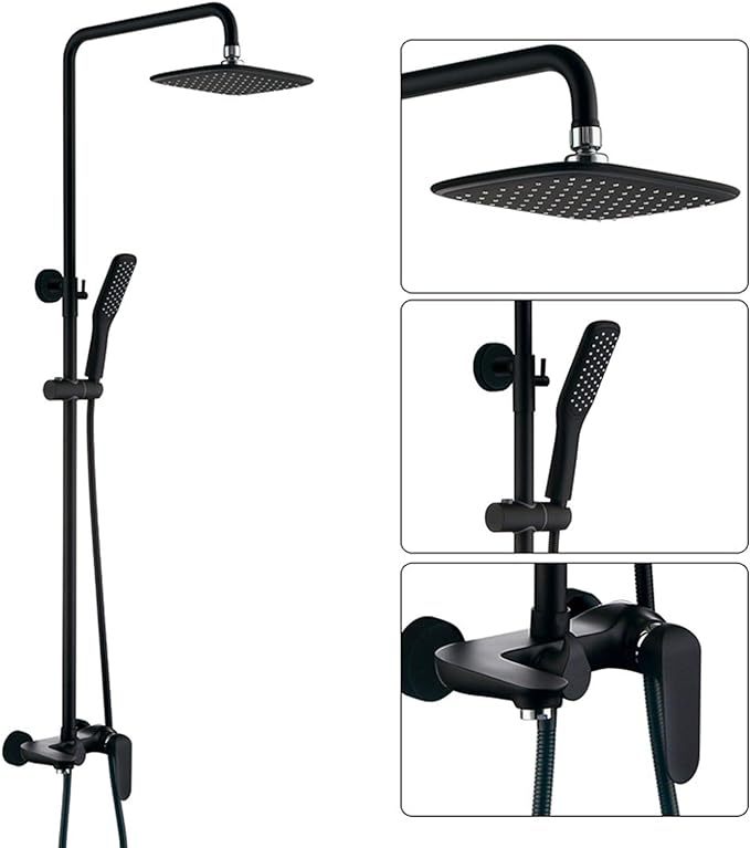 Bathroom Black Shower System, Wall Mounted Shower Column with Rain Overhead Shower