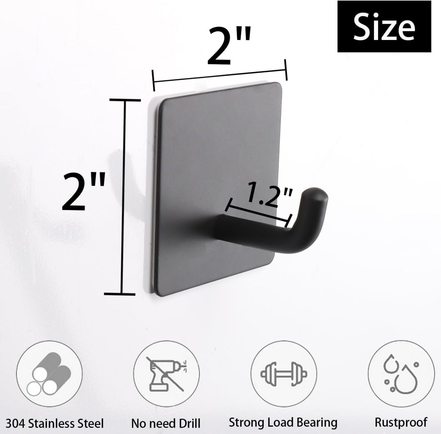 6 Pack Strong Self Adhesive Coat/Clothes Hooks, No Drilling Sticky Hooks, Heavy Duty 304 Stainless Steel Shower Wall Hook