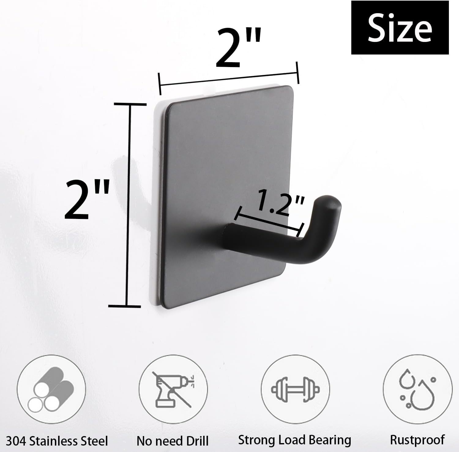 6 Pack Strong Self Adhesive Coat/Clothes Hooks, No Drilling Sticky Hooks, Heavy Duty 304 Stainless Steel Shower Wall Hook