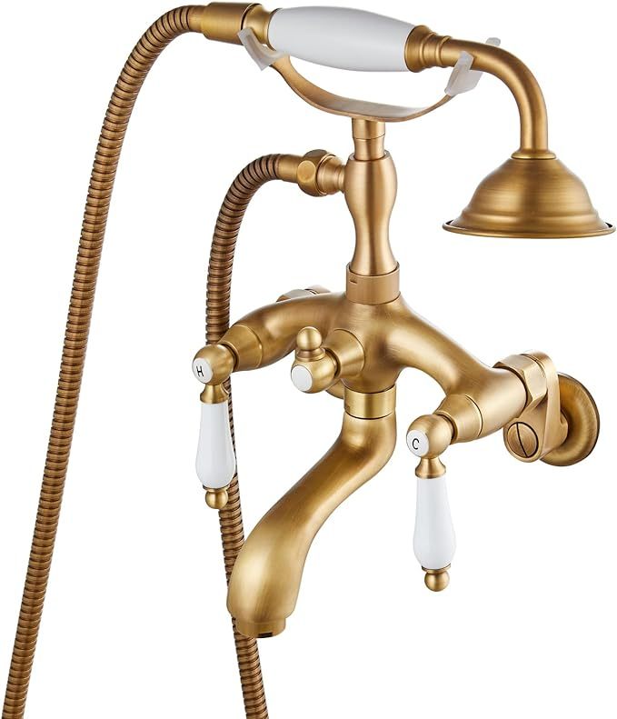 Antique brass Clawfoot Bathtub Faucet Wall Mount Hand Held Shower Faucet Set