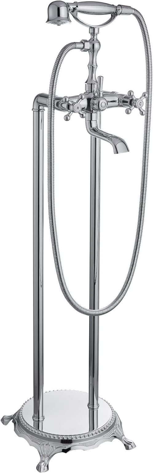 Freestanding Bathtub Faucet Polish Chrome Floor Mount Tub Filler