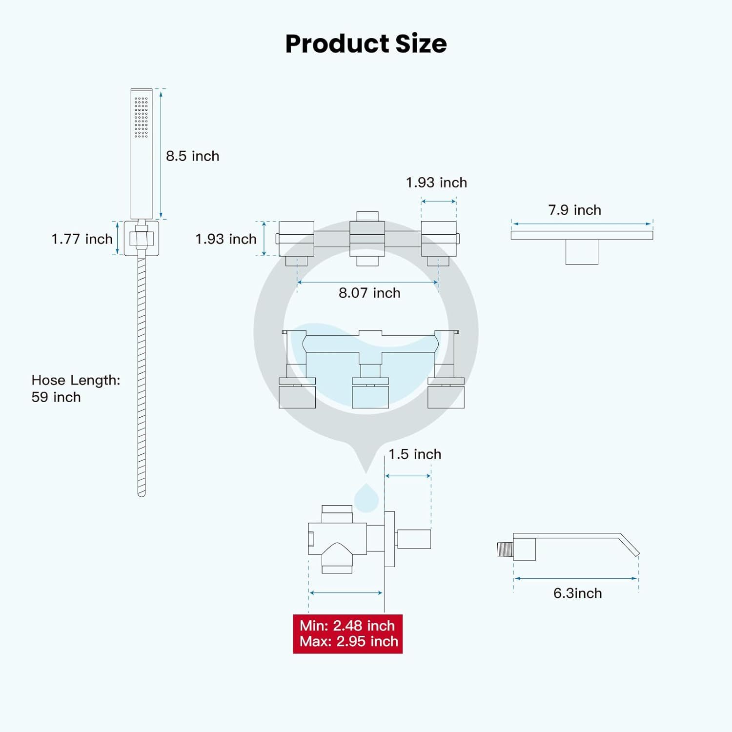 Matte Black Bathtub Faucet with Handheld Shower Wall Mounted 2 Function Brass Waterfall Tub Spout