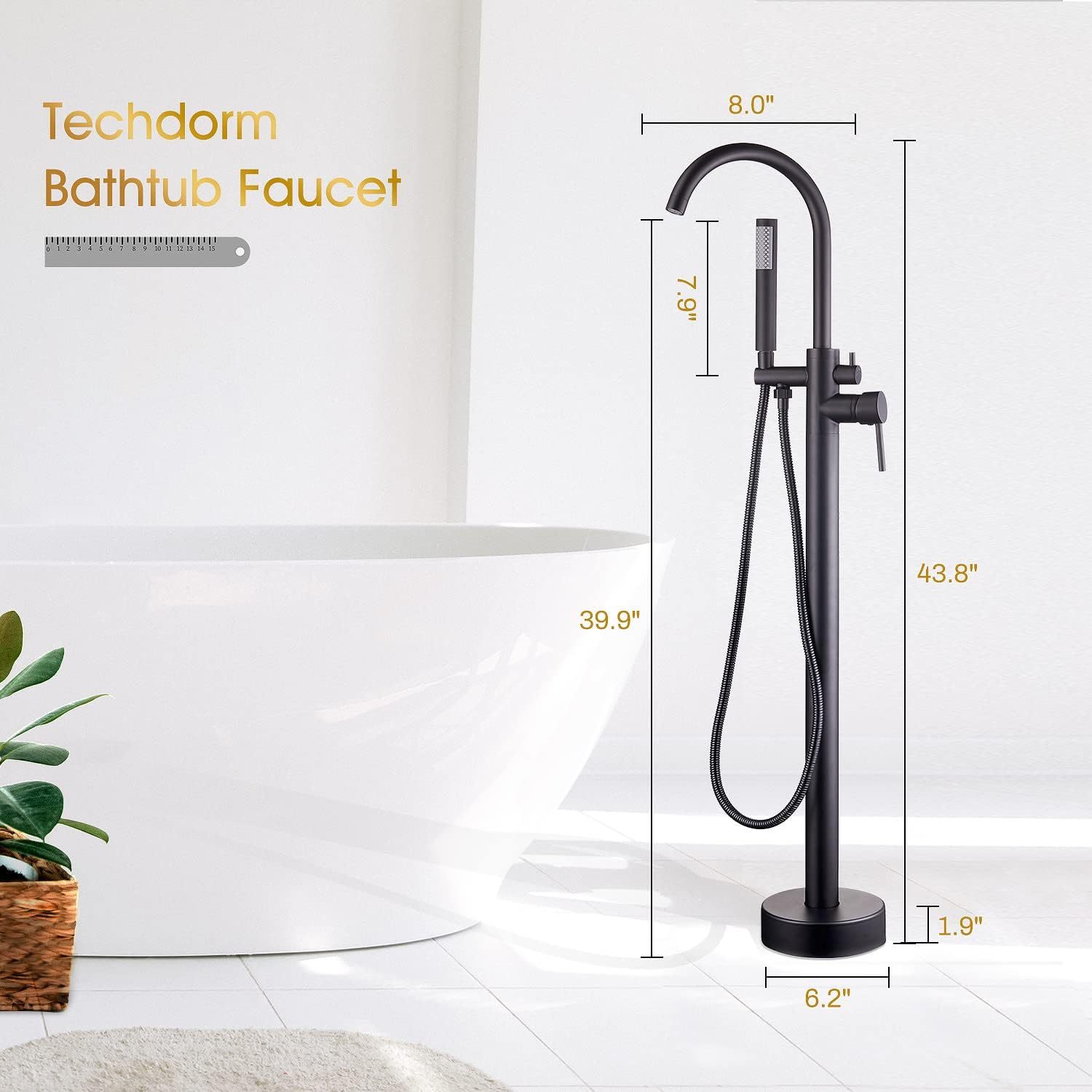 Tub Filler Freestanding Bathtub Faucet Brushed Nickel Floor Mount Brass