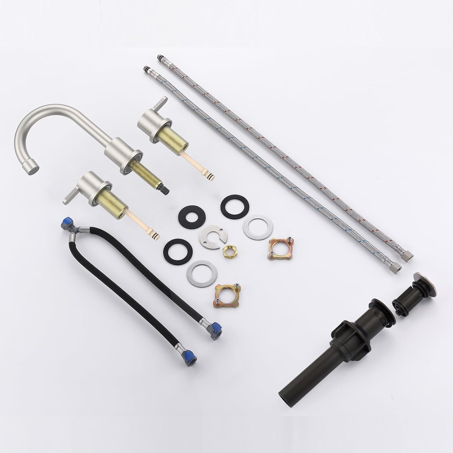 Widespread Bathroom Sink Faucet Brushed Nickel 2 Handle 8 inch Lavatory Faucet 3 Hole 360° Swivel Spout Vanity Sink Basin Faucet