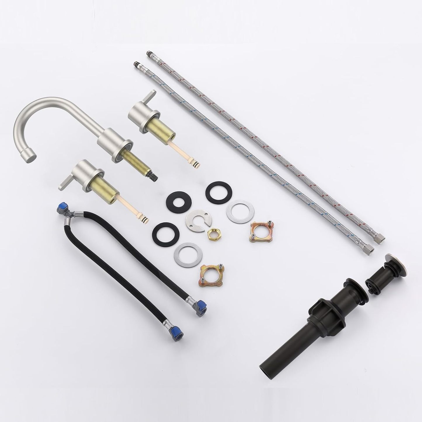 Widespread Bathroom Sink Faucet Brushed Nickel 2 Handle 8 inch Lavatory Faucet 3 Hole 360° Swivel Spout Vanity Sink Basin Faucet