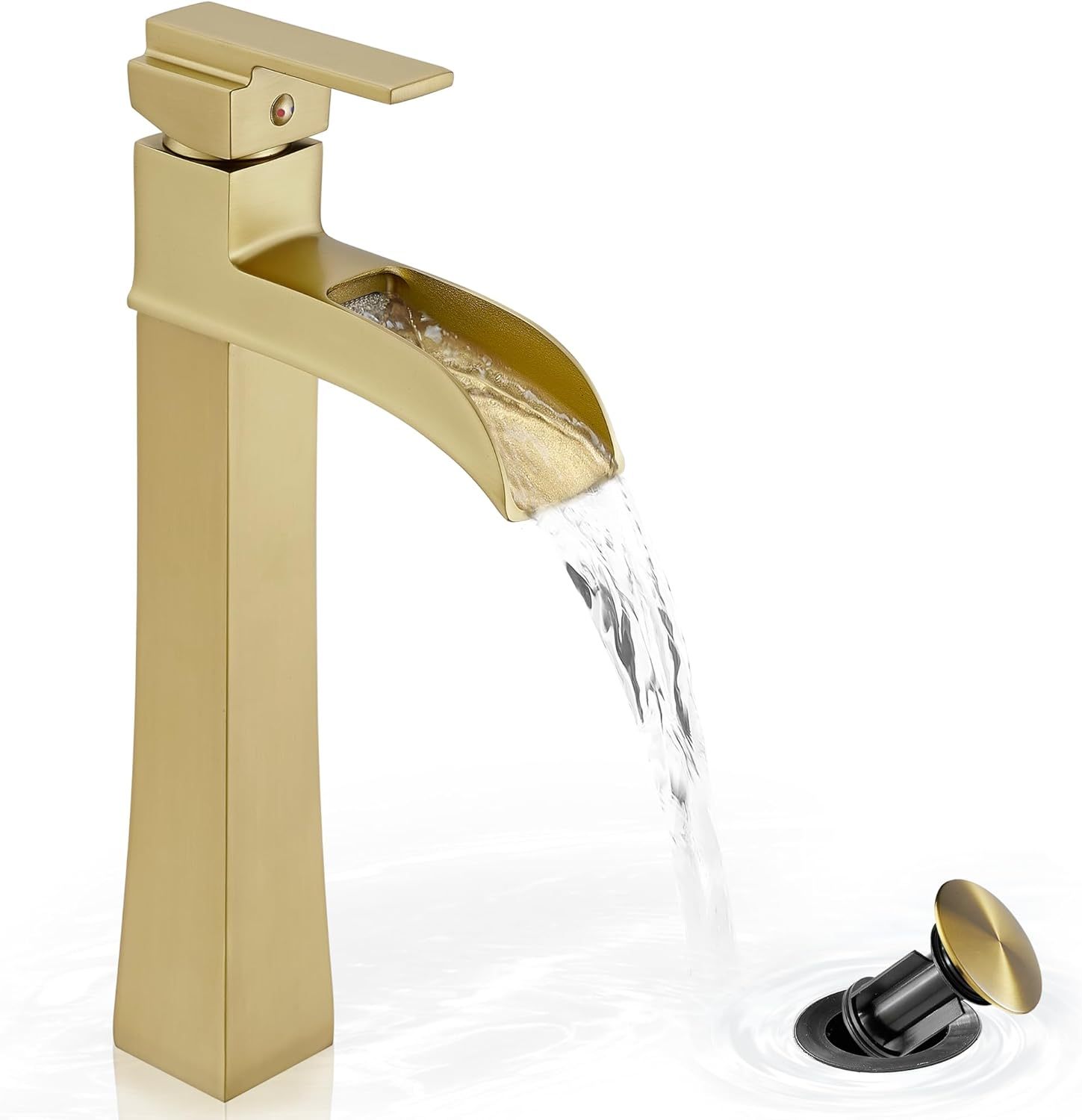 12 Inch Waterfall Tall Bathroom Faucet One Hole with Pop-Up Drain & Pre-Installed Hoses, Single Handle for Bathroom Sink Bowl Deck Mount