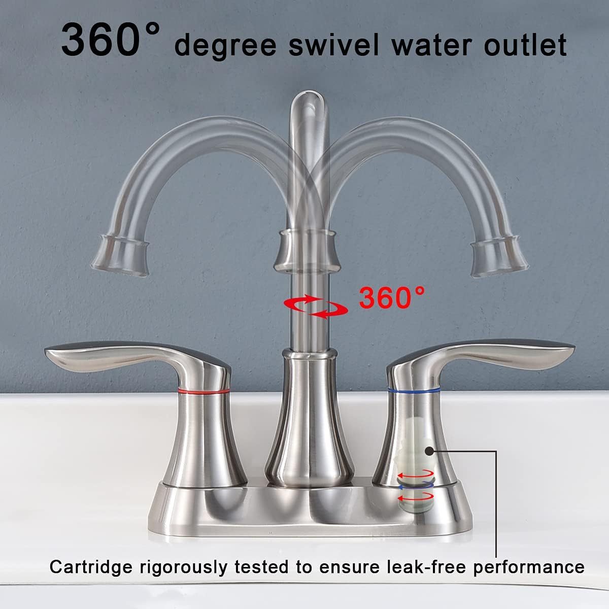 Bathroom Faucet Brushed Nickel with Pop-up Drain & Supply Hoses Two-Handle 360 Degree High Arc Swivel