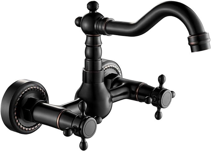 6 Inch Center Oil Rubbed Bronze Wall Mount Kitchen Sink Faucet