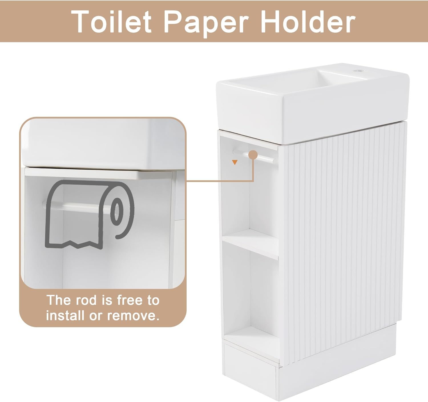 White 18.6" Bathroom Vanity Cabinet with Ceramic Sink Top Set