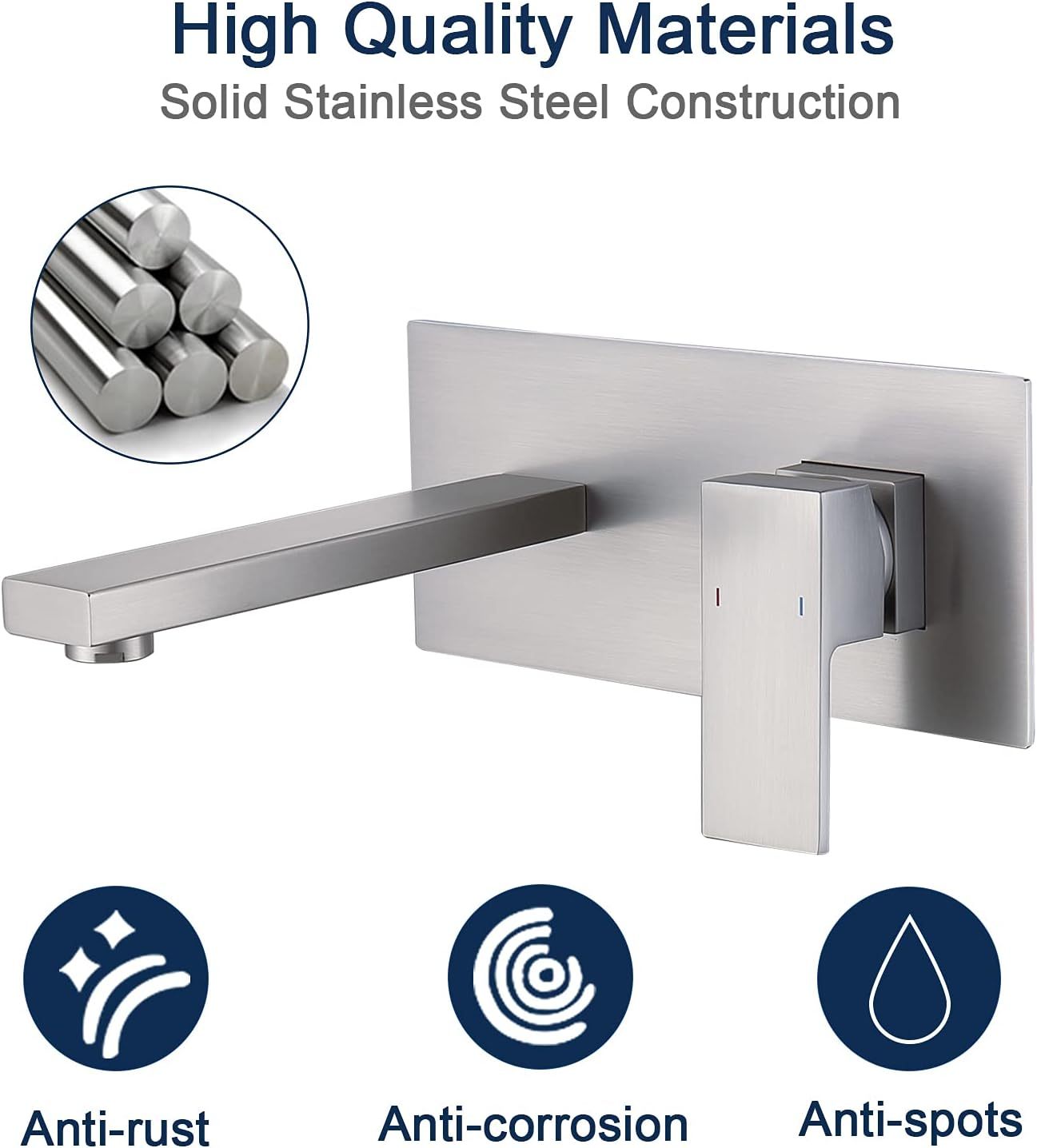 Wall Mount Faucet for Bathroom Sink or Bathtub, Single Handle 2 Holes Brass Rough-in Valve Included