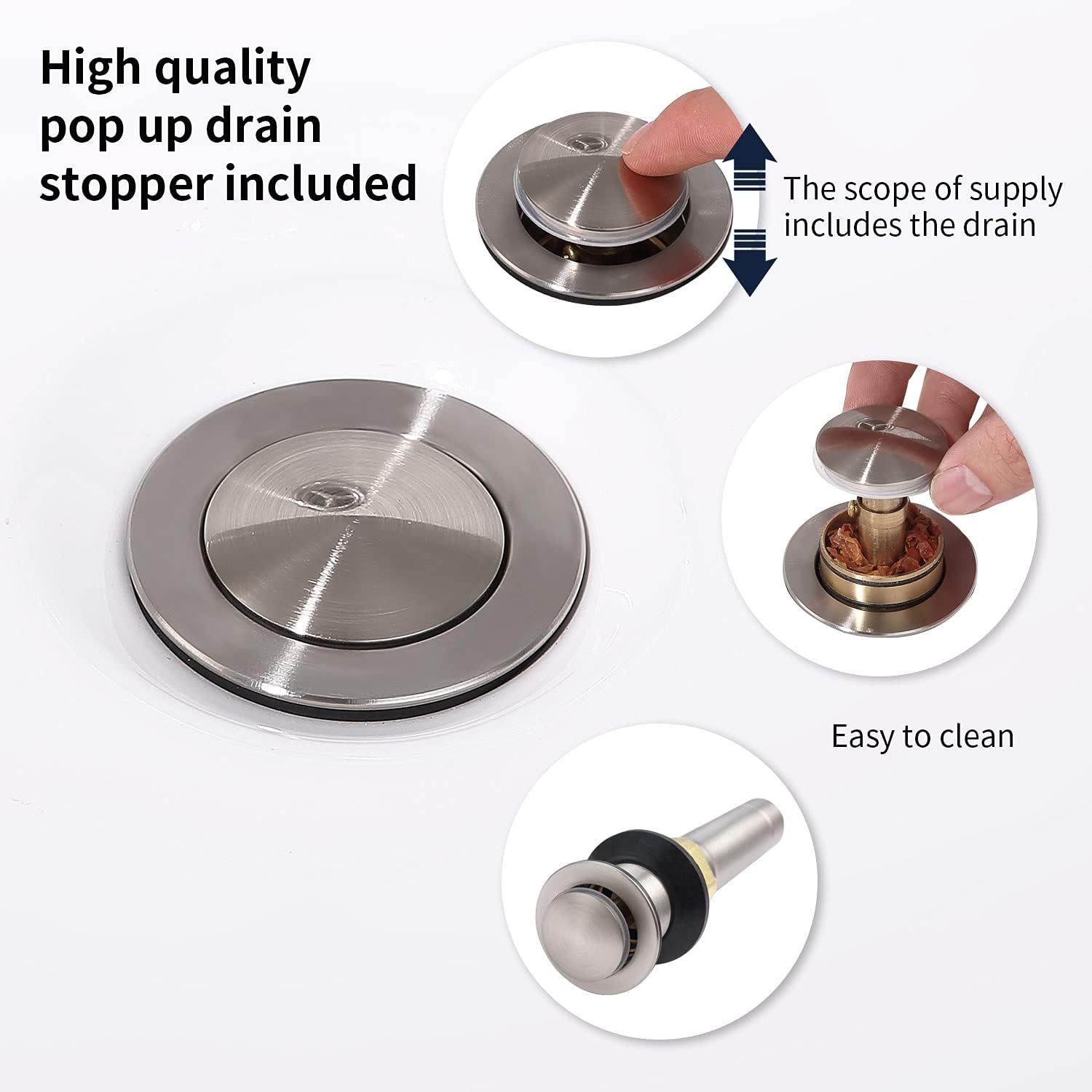 Bathroom Faucet Brushed Nickel with Pop-up Drain & Supply Hoses Two-Handle 360 Degree High Arc Swivel