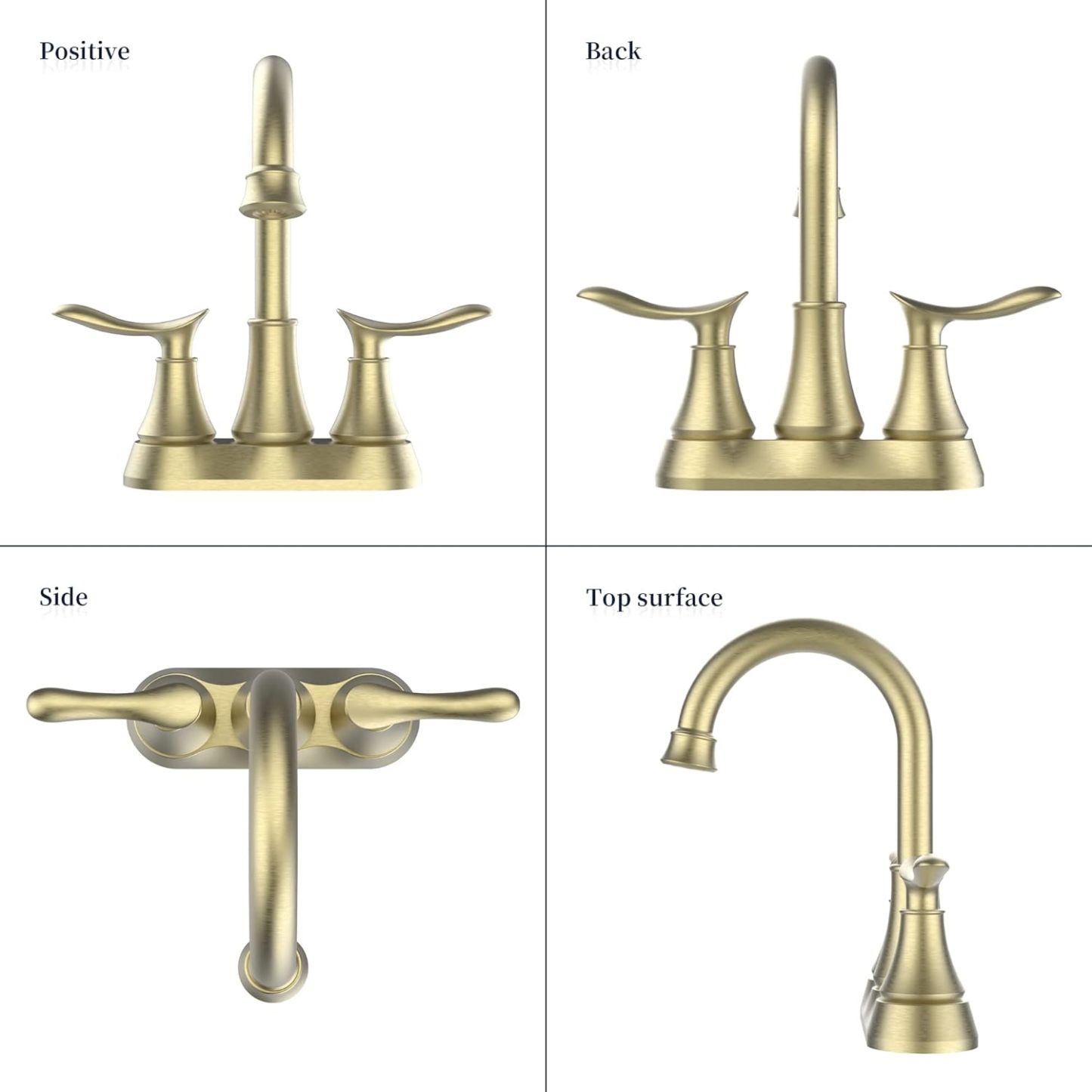 Bathroom Faucet Brushed Gold with Pop-up Drain & Supply Hoses 2-Handle 360 Degree High Arc Swivel Spout Centerset 4 Inch Vanity Sink Faucet