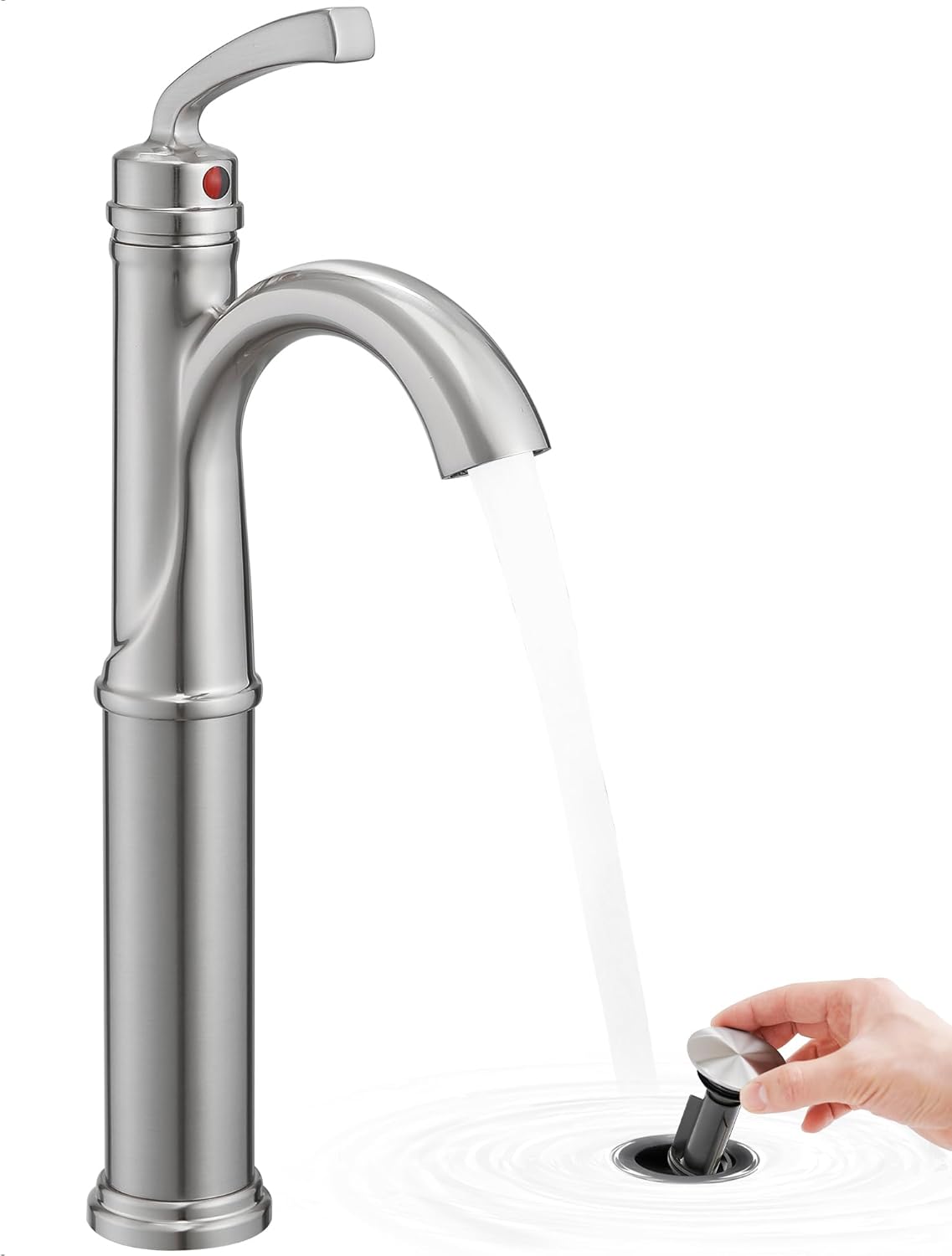 12.6 Inch Tall Bathroom Faucet 1 Hole, Single Handle with Pop Up Drain, cUPC Supply Line and Aerator for Farmhouse, Countertop Basin