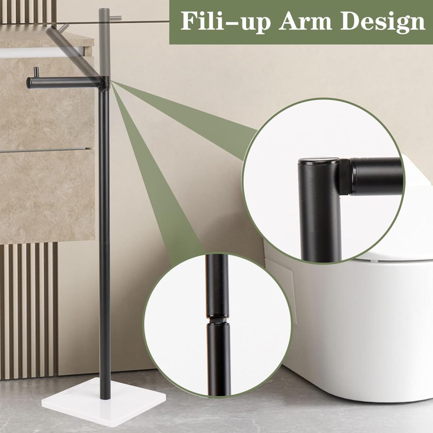 Toilet Paper Holder Stand, Free Standing Tissue Paper Storage for Bathroom, Stainless Steel Toilet Paper Stand with Reserve for 5 Roll Marble Base Bathroom Toilet Roll Holder