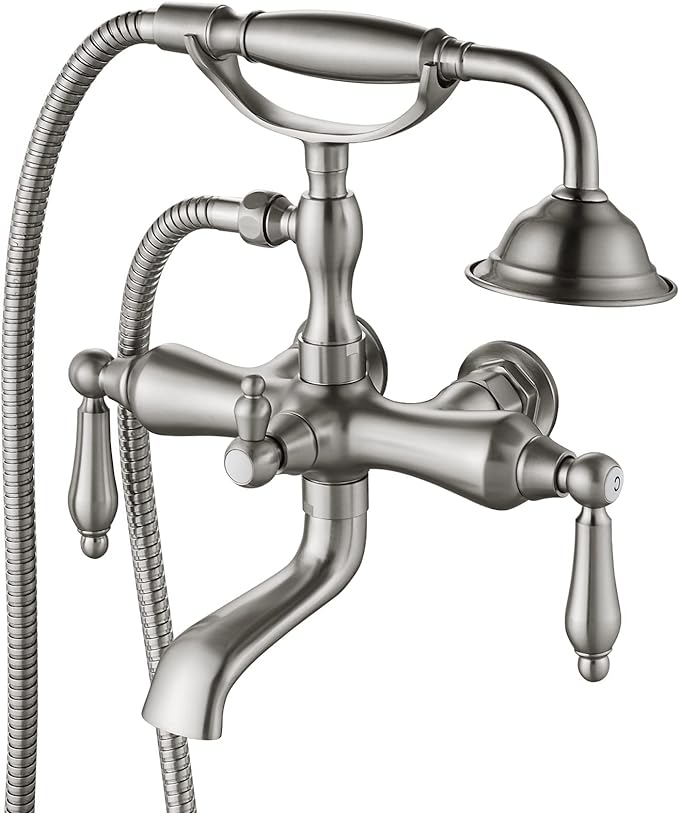 Vintage Clawfoot Tub Faucet,3-3/8 inch Center, Brushed Nickel Wall Mount