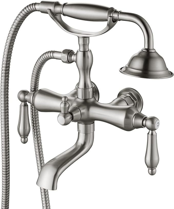 Vintage Clawfoot Tub Faucet,3-3/8 inch Center, Brushed Nickel Wall Mount