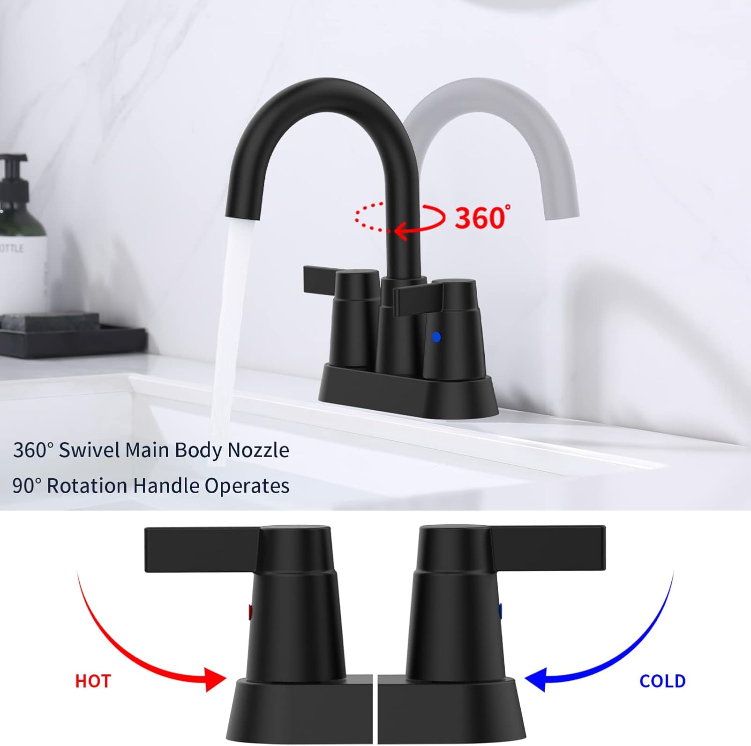 Bathroom Matte Black 4 Inches Bathroom Sink Faucet Vanity Faucet Modern Bathroom Faucets Lavatory Lead-Free