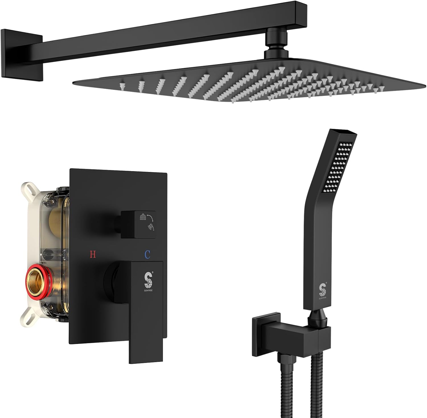 12 Inches Matte Black Shower System 12 Inch Brass Bathroom Luxury Rain Mixer Shower Combo Set Wall Mounted