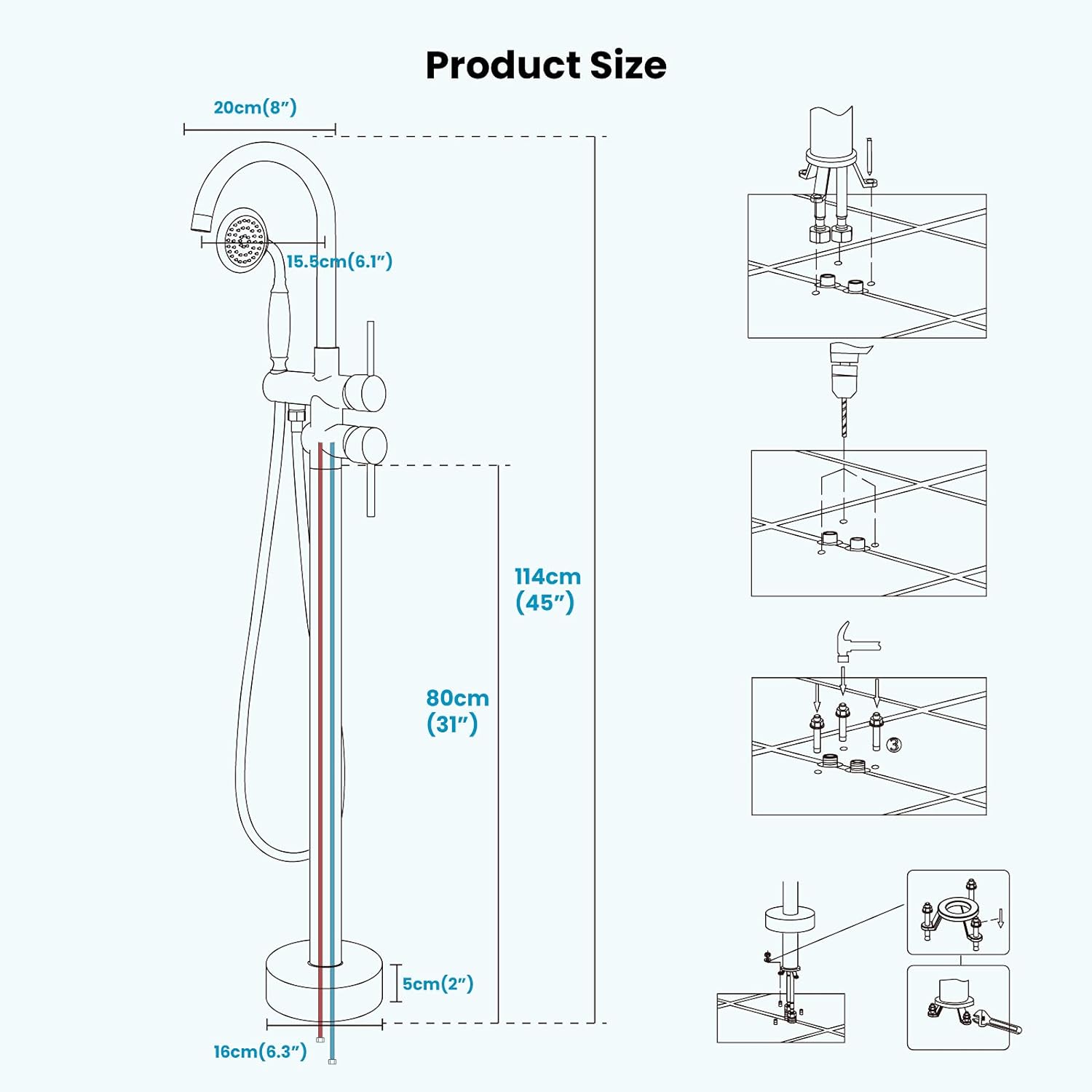 Matte Black Freestanding Bathtub Faucet Tub Filler with Ceramic Hand Held