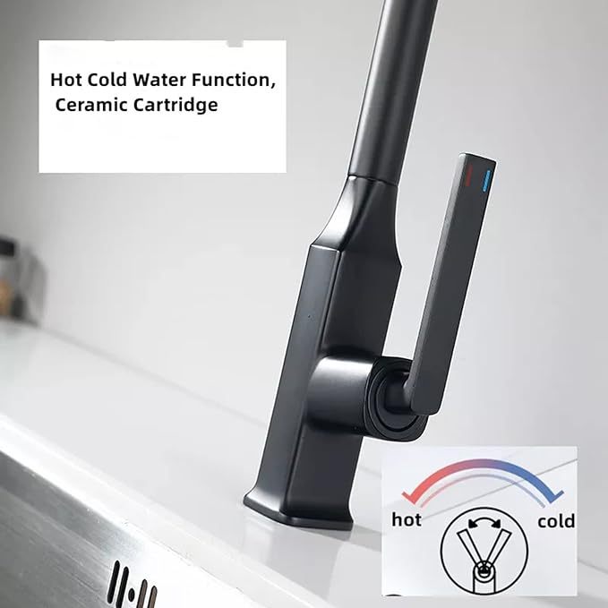 Pull Out Kitchen Faucet Matte Black Brass Hot Cold Water Kitchen Mixer Tap