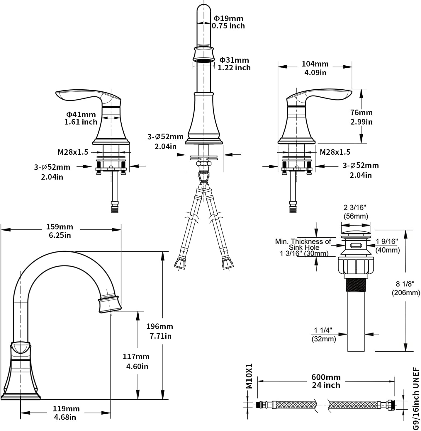 2-Handle 8 inch Widespread Bathroom Sink Faucet Brushed Nickel Lavatory Faucet 3 Hole 360° Swivel Spout Vanity Sink Basin Faucet