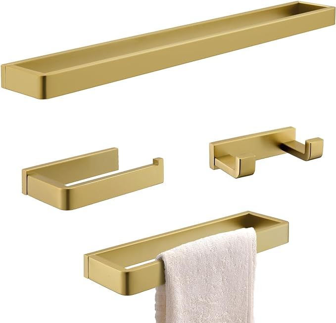 Bathroom Hardware Set Brushed Gold 4-Piece Towel Bar Set Square Bathroom Accessories