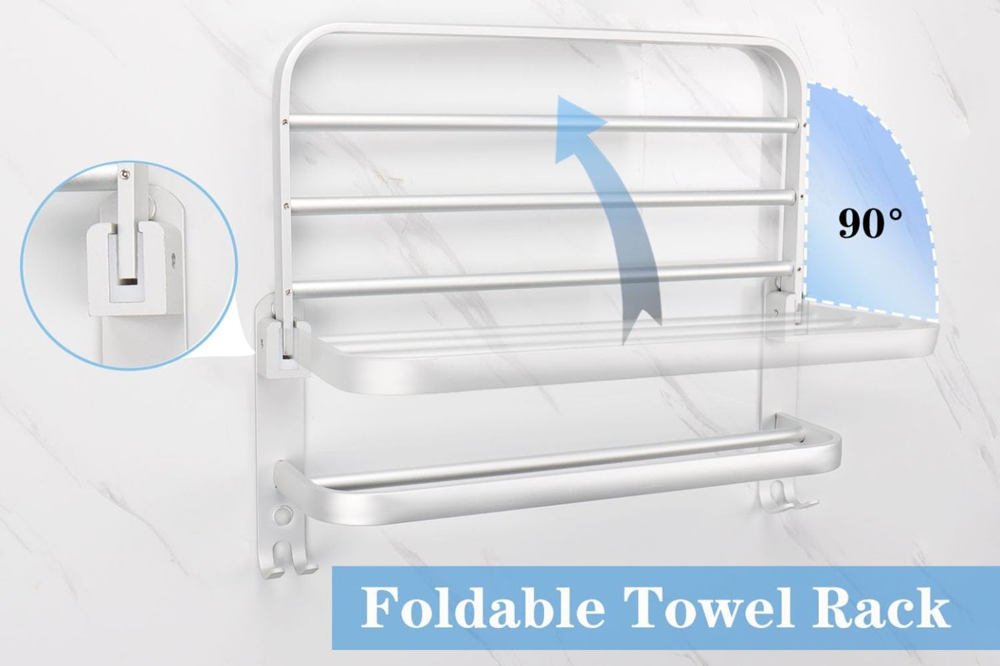 Bath Towel Holder with Double Towel Bar and Fold-able Towel Shelf, Rustproof Towel Organizer Wall Mounted Towel Storage Hanger