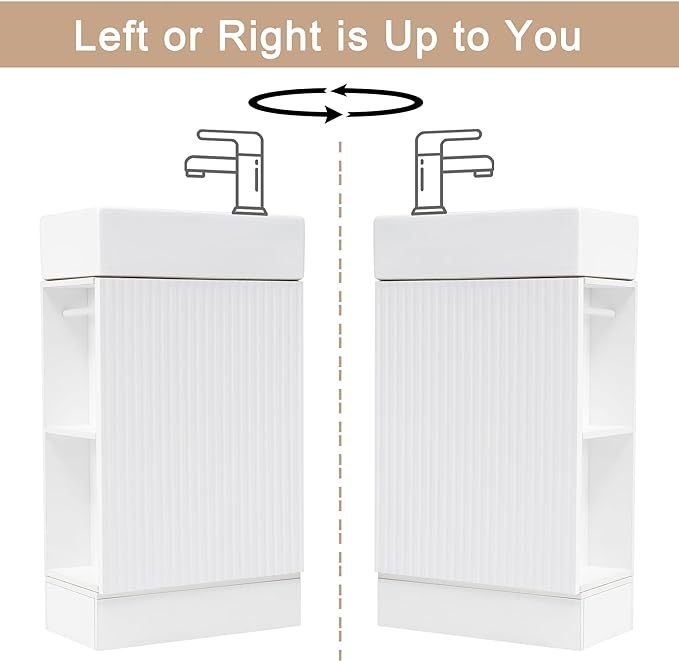 White 18.6" Bathroom Vanity Cabinet with Ceramic Sink Top Set