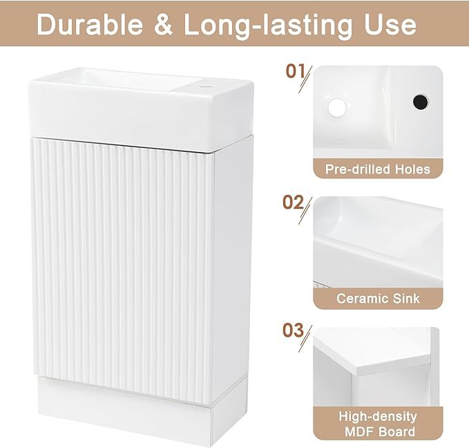 White 18.6" Bathroom Vanity Cabinet with Ceramic Sink Top Set